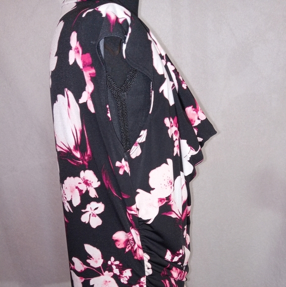 Worthington Black and Vibrant Pink Floral Blouse Cowl Neck - Picture 11 of 11